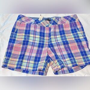 Talbots Blue and Pink Pastel Plaid 7”Shorts, Size 16